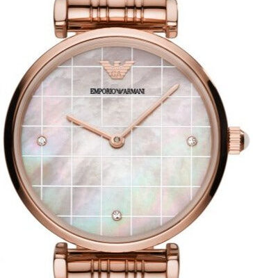 Emporio Armani Gianni T Bar Quartz Mother of Pearl Dial Rose Gold Steel Strap Watch For Women - AR11385